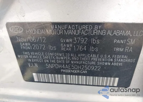 2013 Hyundai Elantra Gls из США, поврежденный, VIN 5NPDH4AE5DH250922